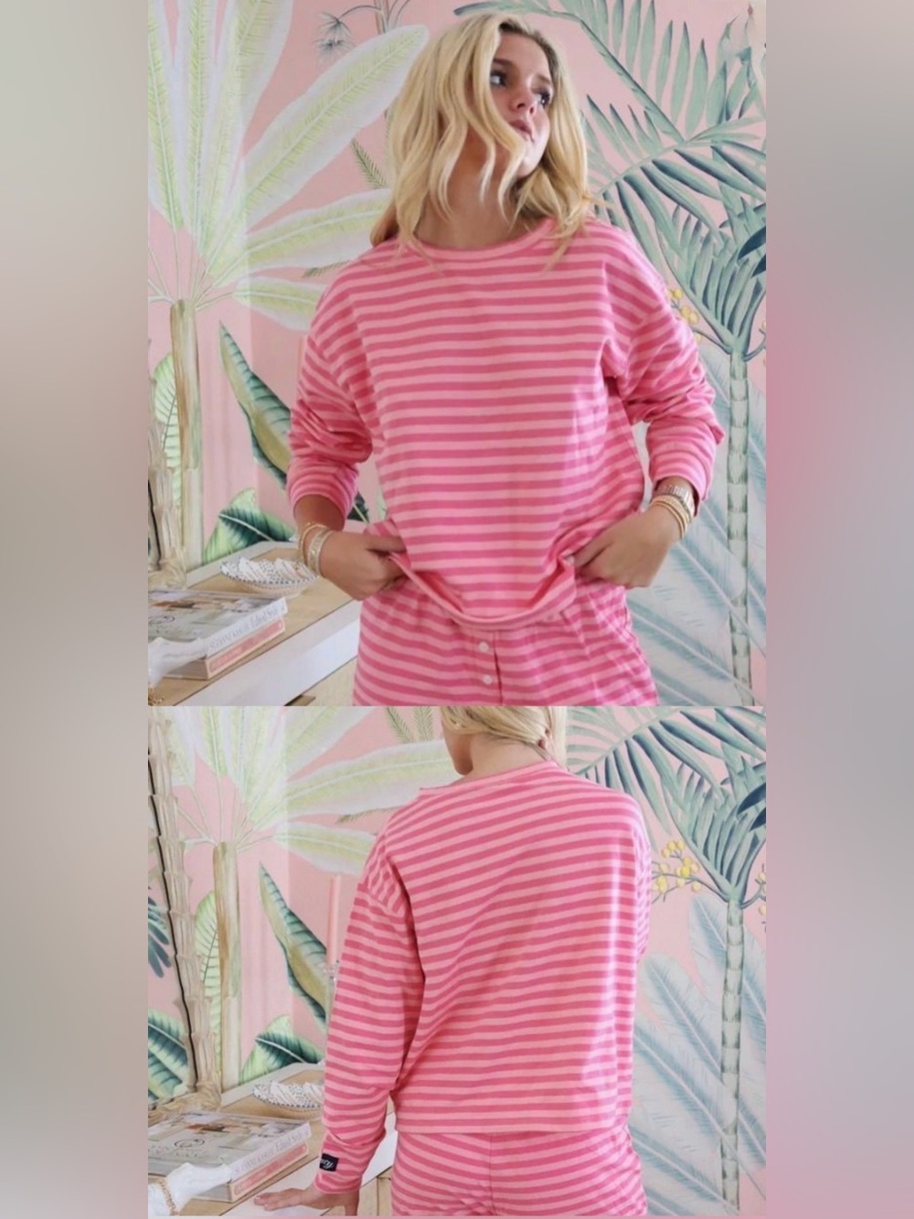 FANCY STRIPED LONG SLEEVE TOP - HIBISCUS/PARADISE PINK m/l